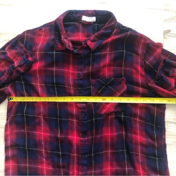 Red & Navy Blue Garage Flannel Button Up Top - Picture 7 of 7